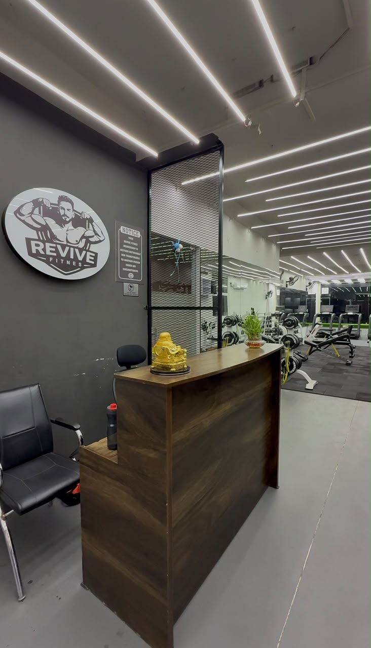 Revive Fitnes reception and branded entrance in Dhakoli