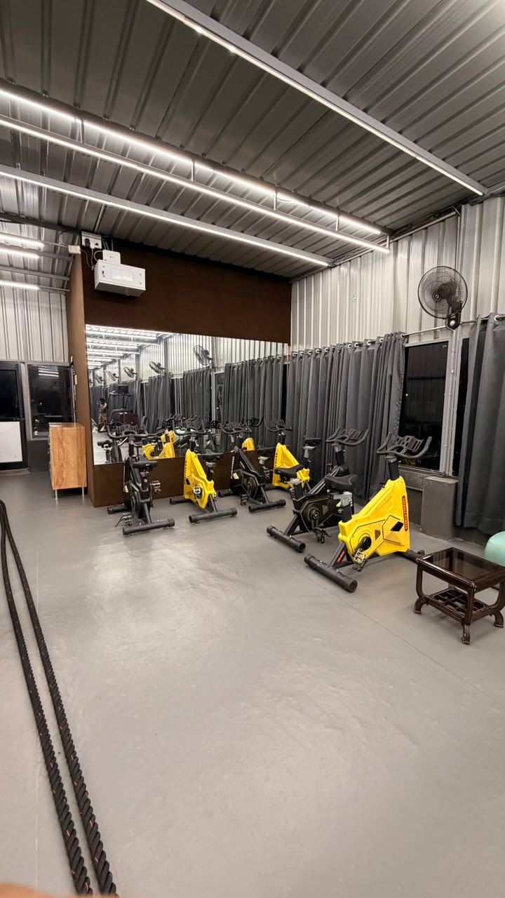 Indoor cycling and conditioning area at Revive Fitnes